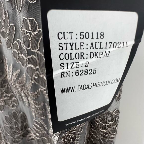 Tadashi Shoji Illusion Neck Lace Gown Embroidered Dark Pearl Size 2 NWT - Picture 11 of 12